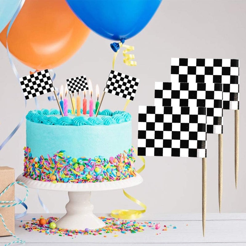 Wobe Flag Toothpick - 100 Pieces Black and White Racing Themed Cake Toppers for Cocktail Parties - Image 4