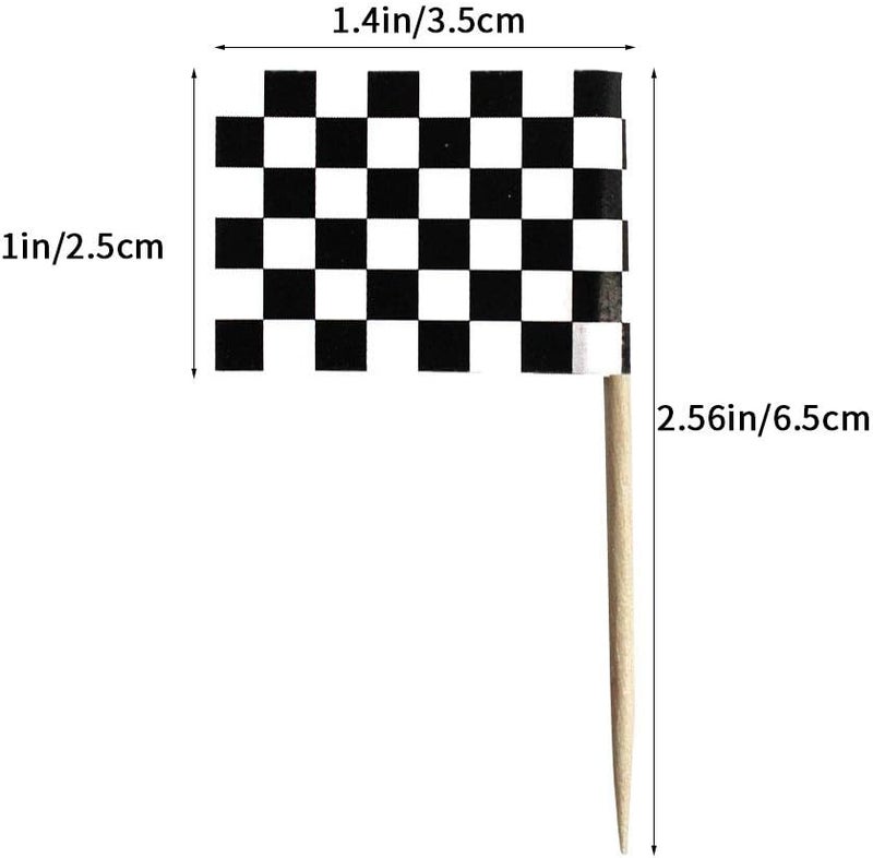 Wobe Flag Toothpick - 100 Pieces Black and White Racing Themed Cake Toppers for Cocktail Parties - Image 2
