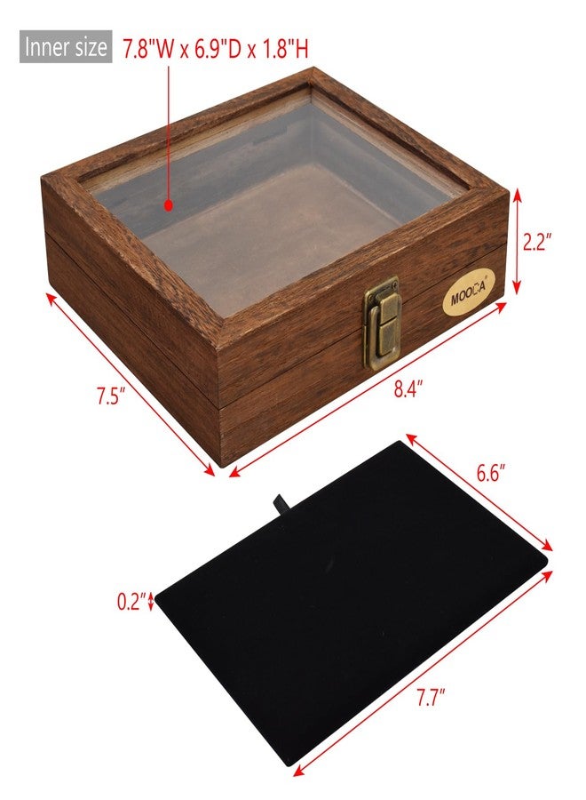 MOOCA Tempered-Glass Top Small Wooden Jewelry Display Case with Removable Black Luxurious Velvet Jewelry Display Pad, Deeper 2.2" Design for Collectibles, Brown Color. - Image 2