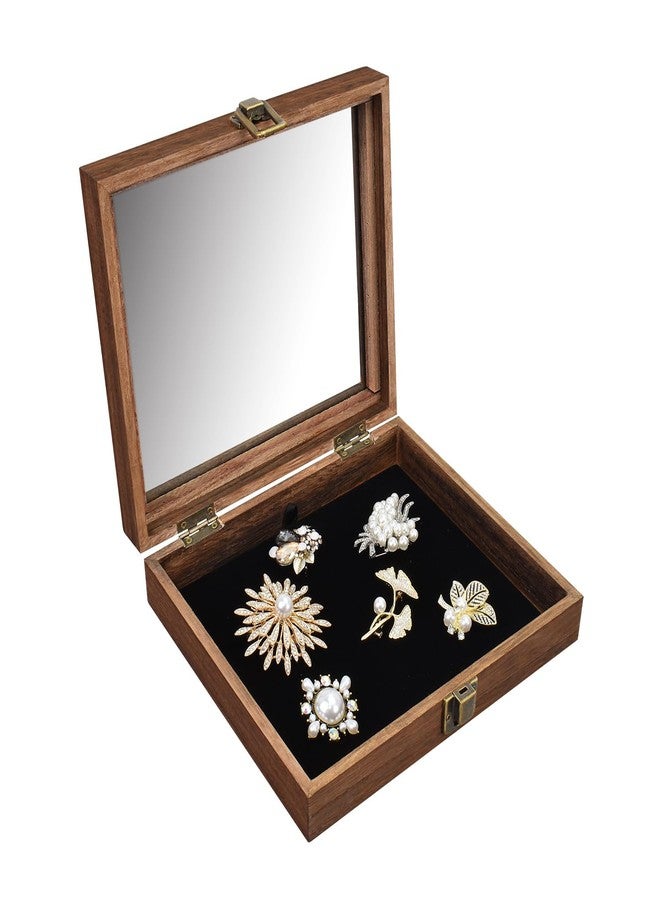 MOOCA Tempered-Glass Top Small Wooden Jewelry Display Case with Removable Black Luxurious Velvet Jewelry Display Pad, Deeper 2.2" Design for Collectibles, Brown Color. - Image 4