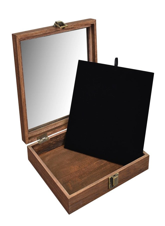 MOOCA Tempered-Glass Top Small Wooden Jewelry Display Case with Removable Black Luxurious Velvet Jewelry Display Pad, Deeper 2.2" Design for Collectibles, Brown Color. - Image 5