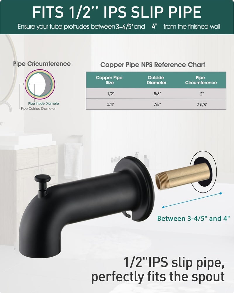 LOCALAND Extra Long Tub Spout with Diverter, Fits for 1/2" IPS Threads,Matte Black - Image 2