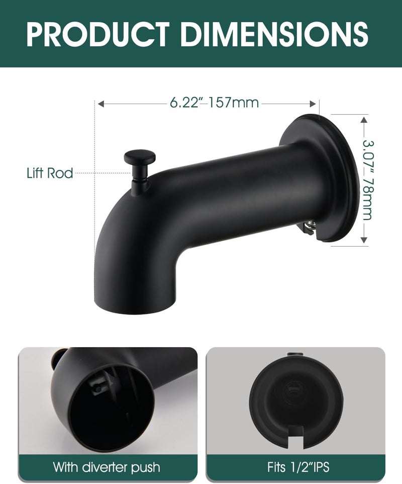 LOCALAND Extra Long Tub Spout with Diverter, Fits for 1/2" IPS Threads,Matte Black - Image 5