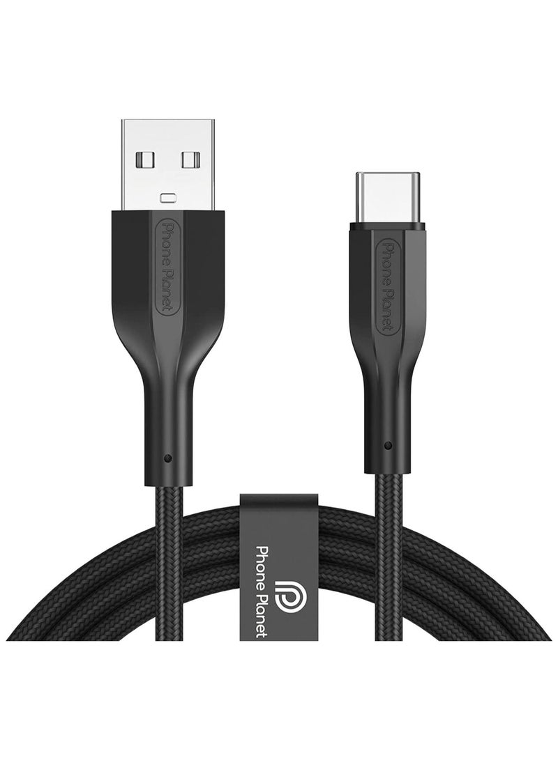 Phone Planet Type C Cable, Phone Planet USB A to USB C Cable 3A Fast Charging Braided Cord Data Cable Compatible for Xiaomi, Huawei Mobile Phone, Samsung Galaxy S8, Note 20 and More, Black 1.2M - Image 1
