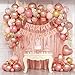Leraqertra Rose Gold Birthday Decorations with Metallic Pearl Rose Gold Confetti Light Pink White Foil Balloons Fringe Curtain Banner Happy Birthday Decorations for Women - Image 2