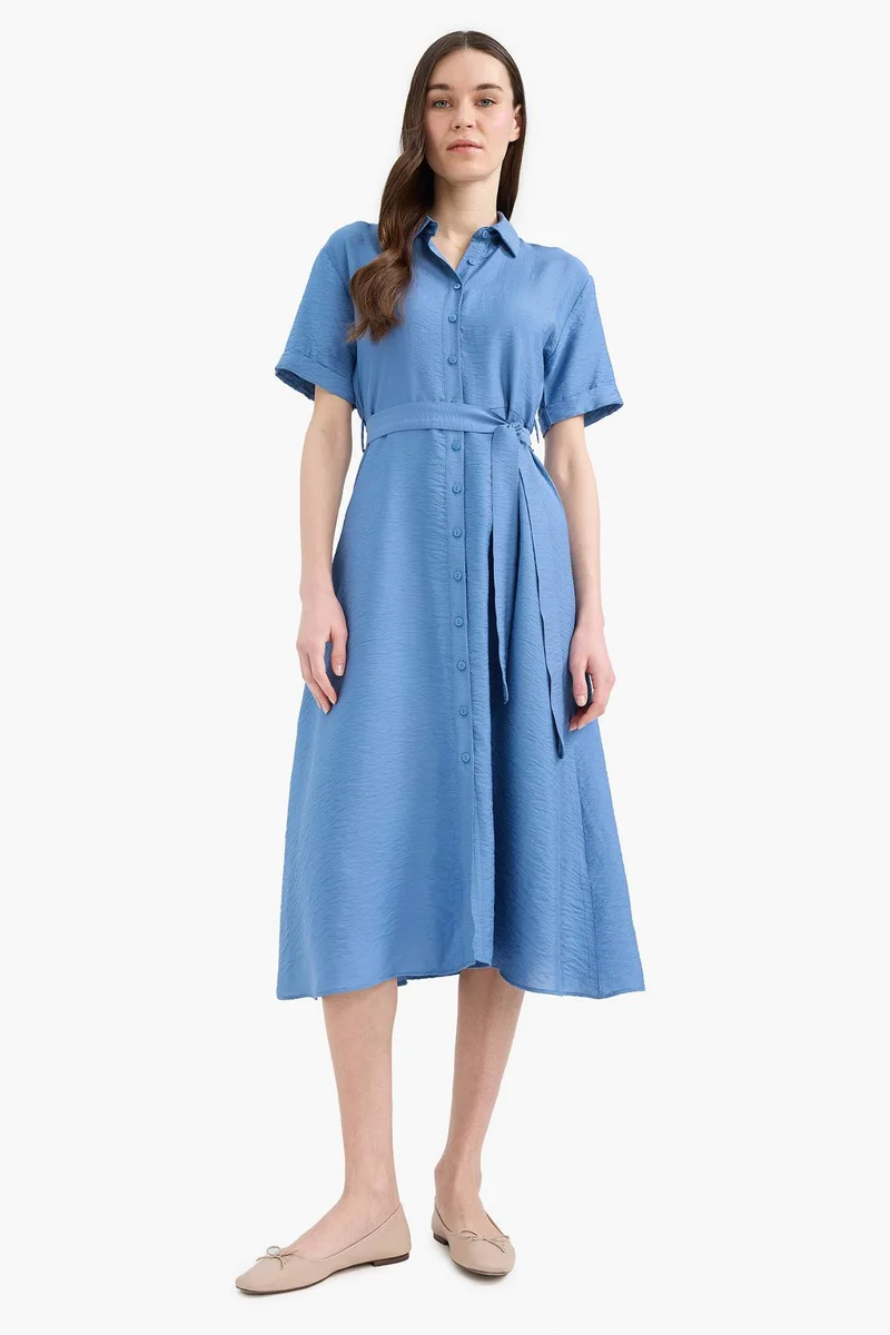DeFacto Regular Fit Belted Short Sleeve Midi Dress