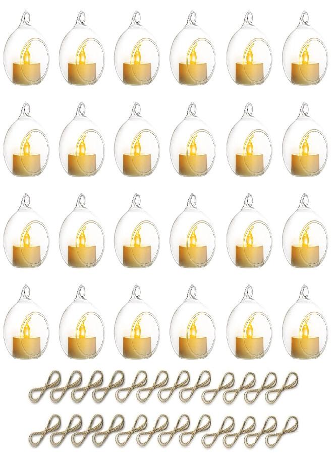 NUPTIO 24 Pcs Mini Hanging Glass Tealight Globe Candle Holder with LED Candles, 2.36in Hanging Glass Globes, Hanging Glass Terrarium Glass containers for Wedding Party Tree Decoration (Contains LED Candles) - Image 1