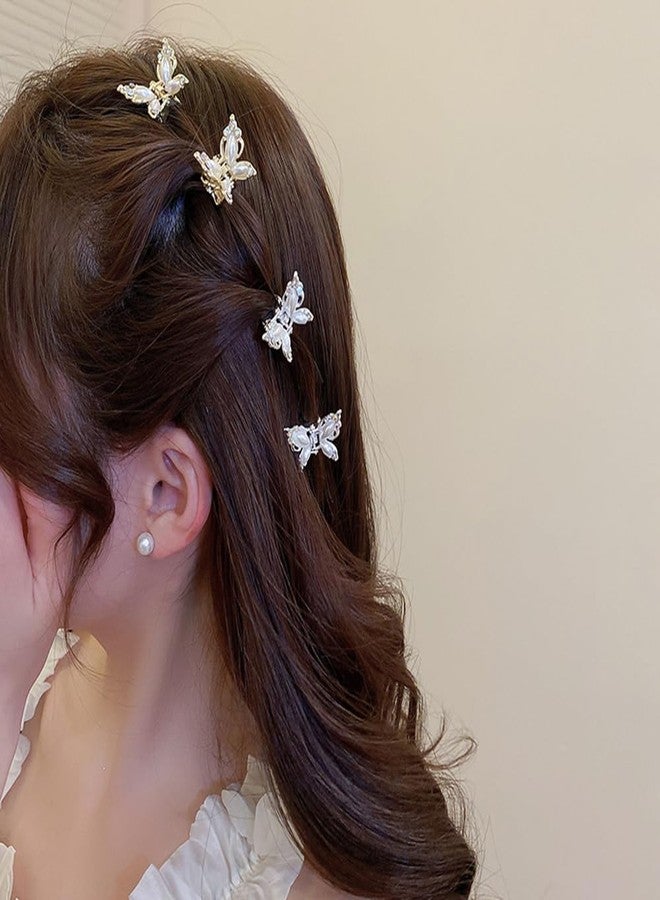Wiwpar 4PCS Crystal Rhinestone Mini Butterfly Hair Clips Gold Silver Pearl Butterfly Hair Clips Metal Tiny Mini Claw Clamps Non-slip Cute Hair Accessories for Women Girls Little Baby Kids - Image 1