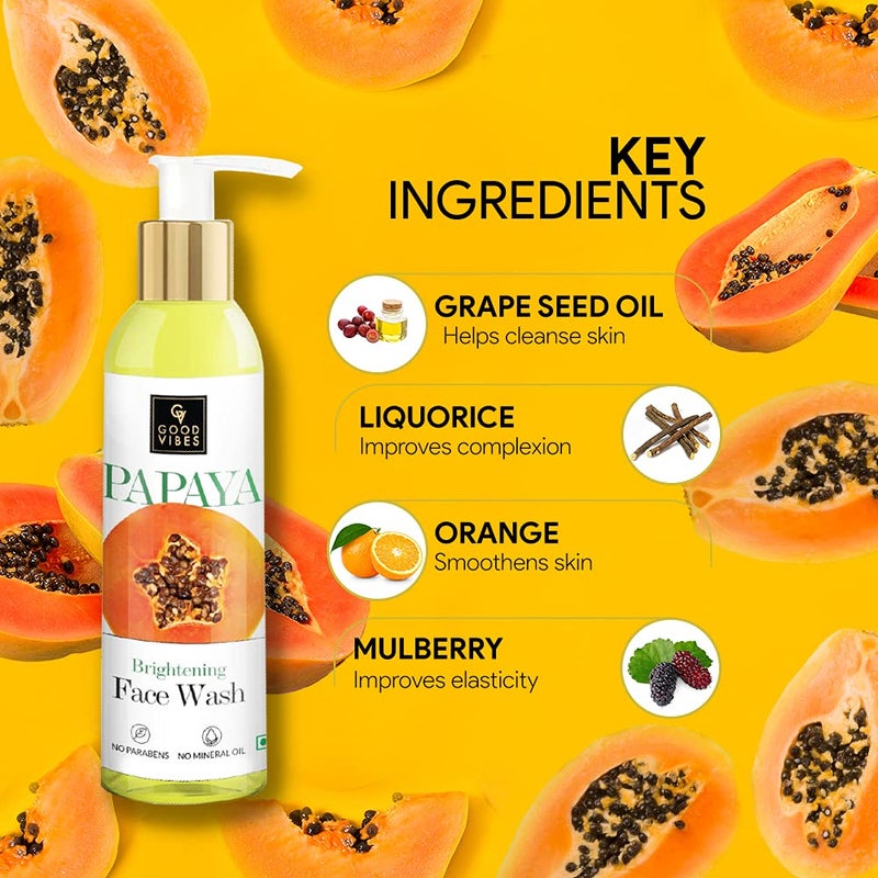 Good Vibes Papaya Brightening Face Wash 120 ml Radiant Glowing Moisturizing Brightening Anti Ageing Pore Cleansing Formula for All Skin Types Natural No Parabens Mineral Oil No Animal Testing - Image 4