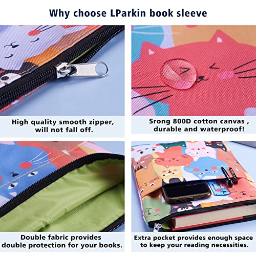 LParkin غلاف كتاب قطط، أغطية كتب للكتب الورقية، قماش قابل للغسل، أكمام كتب بسحاب، هدايا لمحبي الكتب بحجم 11 بوصة × 8.7 بوصة - Image 4