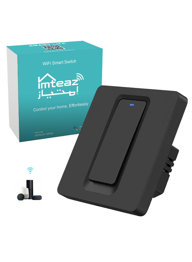 Imteaz Smart WiFi AC Switch 40A, works for AC, Heater or Motor, Neutral Wire Required, Compatible with Google Home & Alexa, Push Button & App Remote Control, Timing Function & Voice Control (Black, 40A) - Image 1