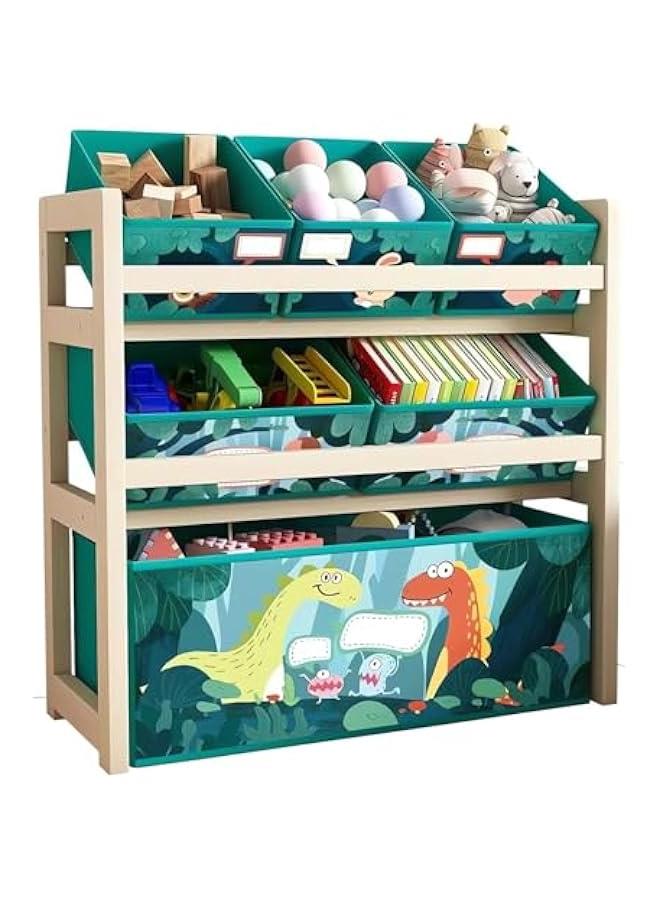 ميكسد منظم العاب للاطفال من هوكور مع صناديق تخزين، خزانة تخزين العاب خشبية صلبة من 3 طبقات لغرفة اللعب والحضانة وغرفة الاطفال الاولاد والبنات والبنات، صندوق تخزين الالعاب (اخضر) - Image 1