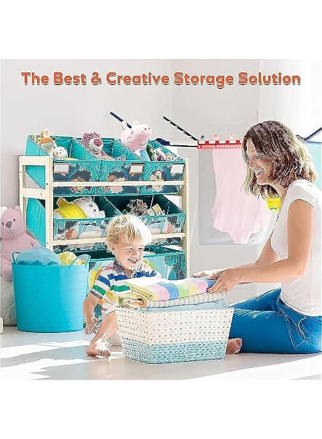 ميكسد منظم العاب للاطفال من هوكور مع صناديق تخزين، خزانة تخزين العاب خشبية صلبة من 3 طبقات لغرفة اللعب والحضانة وغرفة الاطفال الاولاد والبنات والبنات، صندوق تخزين الالعاب (اخضر) - Image 2