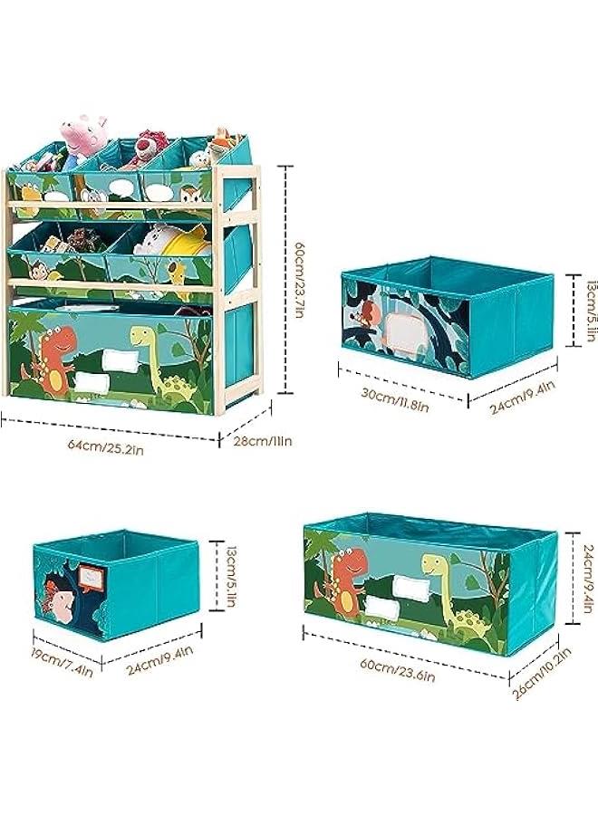 ميكسد منظم العاب للاطفال من هوكور مع صناديق تخزين، خزانة تخزين العاب خشبية صلبة من 3 طبقات لغرفة اللعب والحضانة وغرفة الاطفال الاولاد والبنات والبنات، صندوق تخزين الالعاب (اخضر) - Image 3