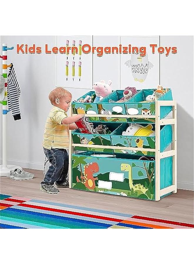 ميكسد منظم العاب للاطفال من هوكور مع صناديق تخزين، خزانة تخزين العاب خشبية صلبة من 3 طبقات لغرفة اللعب والحضانة وغرفة الاطفال الاولاد والبنات والبنات، صندوق تخزين الالعاب (اخضر) - Image 4