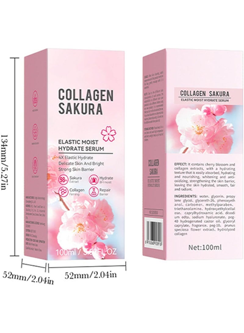 SADOER Collagen Sakura Elastic Moist Hydrate Serum, Sakura Facial Serum for Anti-Wrinkle, Anti-Ageing, Moisture Refreshing Sakura Essence, Brighten Skin Tone, Rejuvenate Skin Balance 100 ml - Image 2