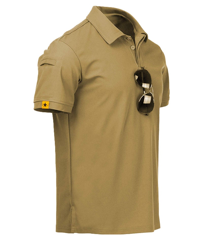 ZITY Mens Polo Shirt Short Sleeve Sports Tactical T-Shirt Athletic Golf Polos Daily Casual Stylish Collared Shirts for Men Khaki Medium - Image 1