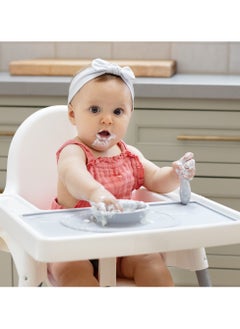ezpz ezpz Tiny Placemat - 6 Months+ (Pewter) - Non-Slip, 100% Silicone Placemat for Toddlers and Babies - Fits on Most Highchair Trays - Rolls-Up - Dishwasher Safe  - Image 2