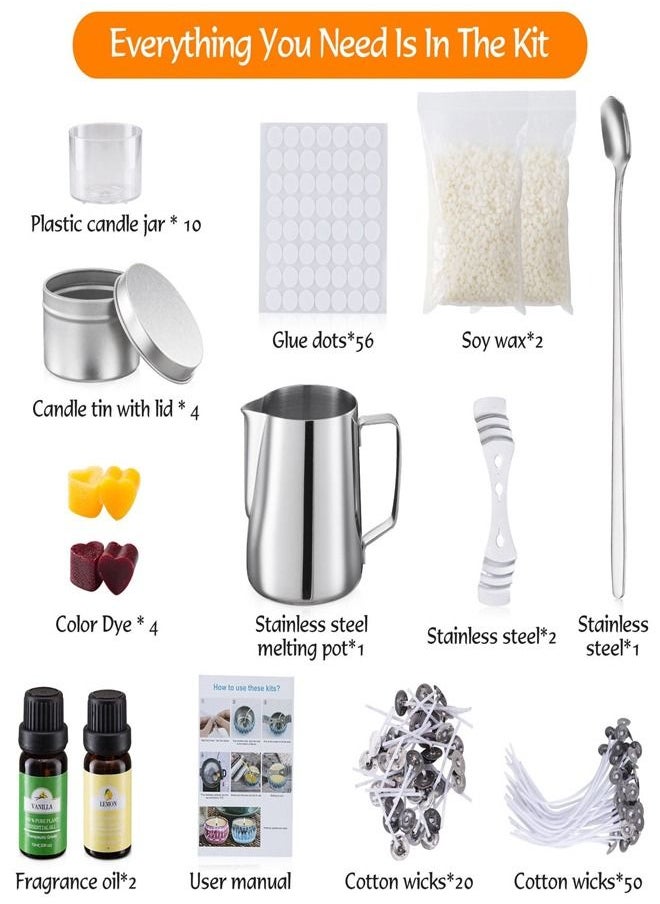 fashionhome 152 Pieces DIY Candle Making Kit Supplies, Candle Craft Tools Includes Candle Make Pouring Pot, Candle Wicks, Wicks Sticker, Candle Wicks Holder, Beeswax, Candles tins, 2 Color Dye and Spoon  - Image 2