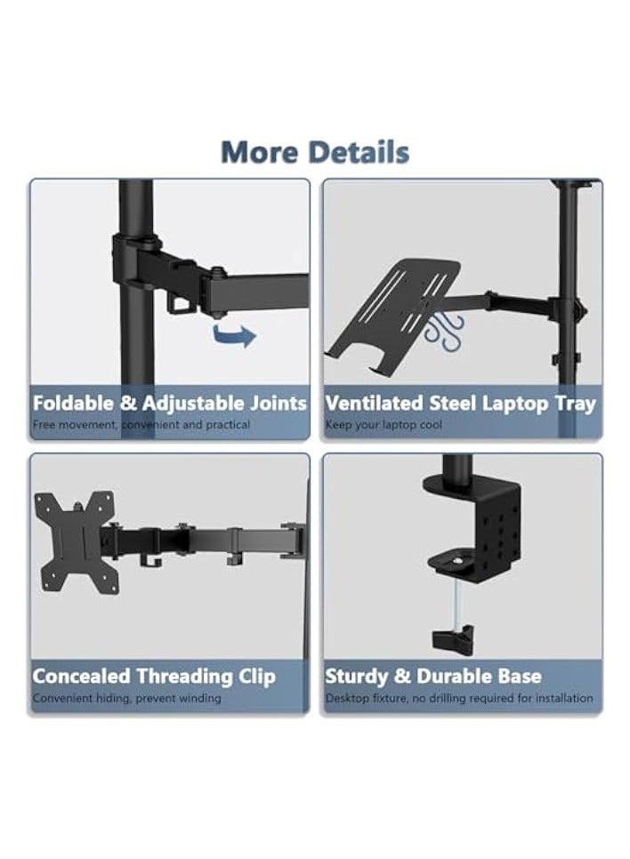 erorex Monitor Laptop Mount Stand, Gas Spring Dual Monitor Arm Stand with Laptop Tray Fully Adjustable 12 to 17 inch Notebook Desk Mount Stand with Clamp Fits 13-32’’ LCD Computer Screen Office - Image 3