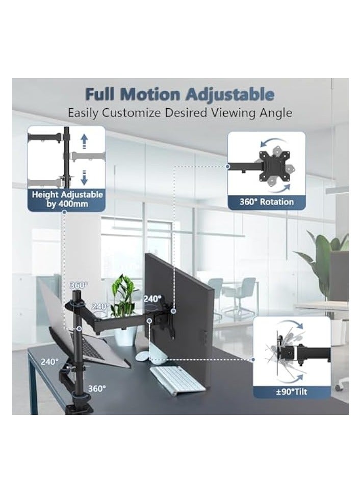 erorex Monitor Laptop Mount Stand, Gas Spring Dual Monitor Arm Stand with Laptop Tray Fully Adjustable 12 to 17 inch Notebook Desk Mount Stand with Clamp Fits 13-32’’ LCD Computer Screen Office - Image 5