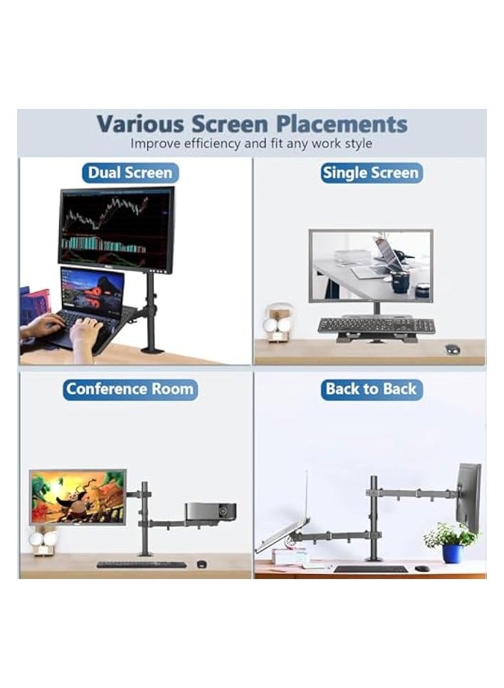 erorex Monitor Laptop Mount Stand, Gas Spring Dual Monitor Arm Stand with Laptop Tray Fully Adjustable 12 to 17 inch Notebook Desk Mount Stand with Clamp Fits 13-32’’ LCD Computer Screen Office - Image 4