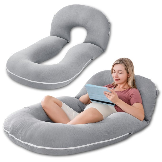 PREGNANCY PILLOWS DETACHABLE BODY PILLOW FOR SLEEPING NURSE RELAX MULTIUSE PREGNANCY PILLOWS FOR PREGNANT WOMEN COOLING TENCELGREY