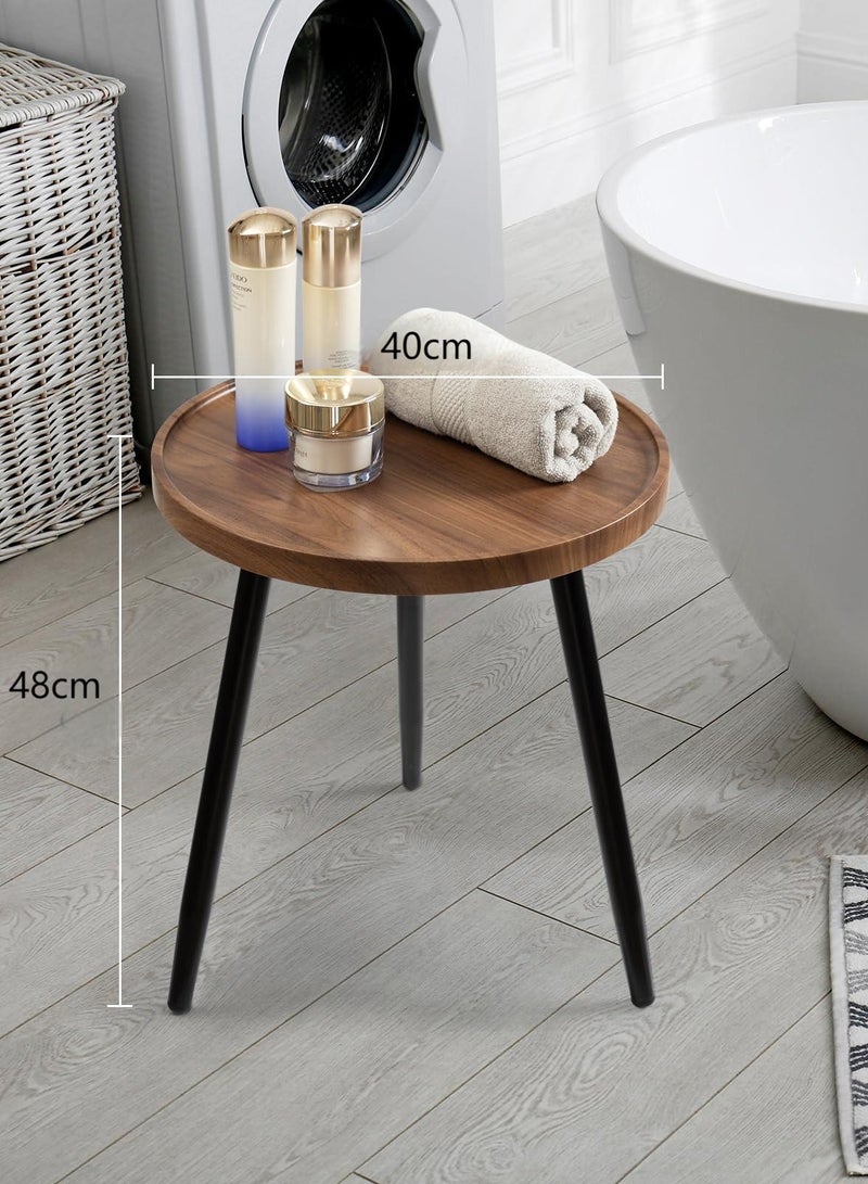 Generic Round Side Table, Metal Legged Accent Table with Wooden Tray, Small Round End Table for Living Room, Bedroom, Nursery(Brown)  - Image 3