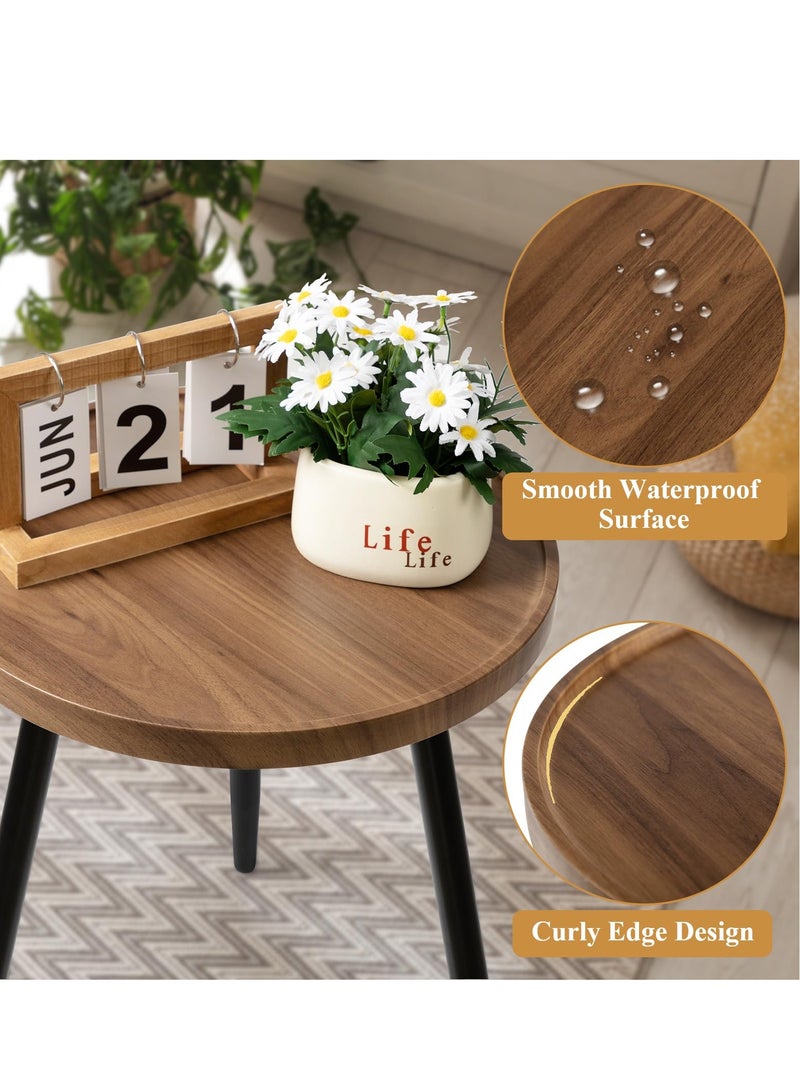 Generic Round Side Table, Metal Legged Accent Table with Wooden Tray, Small Round End Table for Living Room, Bedroom, Nursery(Brown)  - Image 4