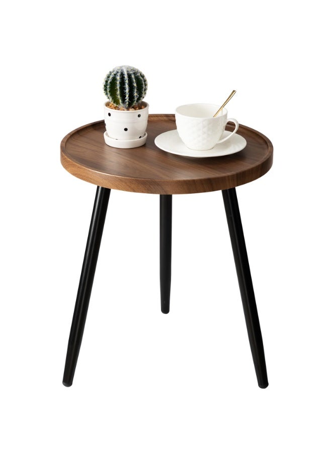 Round Side Table, Metal Legged Accent Table with Wooden Tray, Small Round End Table for Living Room, Bedroom, Nursery(Brown) - Image 1