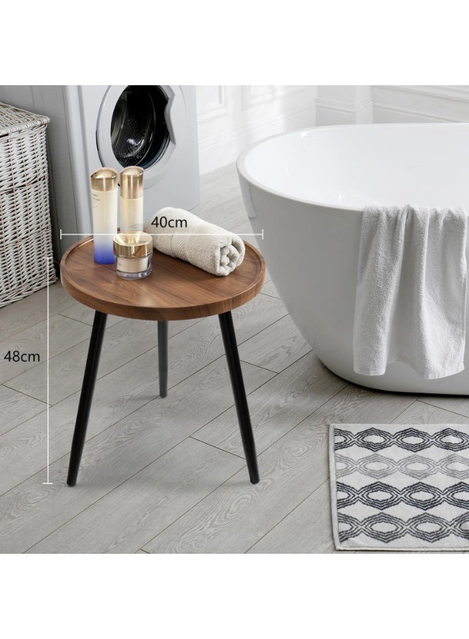 Round Side Table, Metal Legged Accent Table with Wooden Tray, Small Round End Table for Living Room, Bedroom, Nursery(Brown) - Image 3