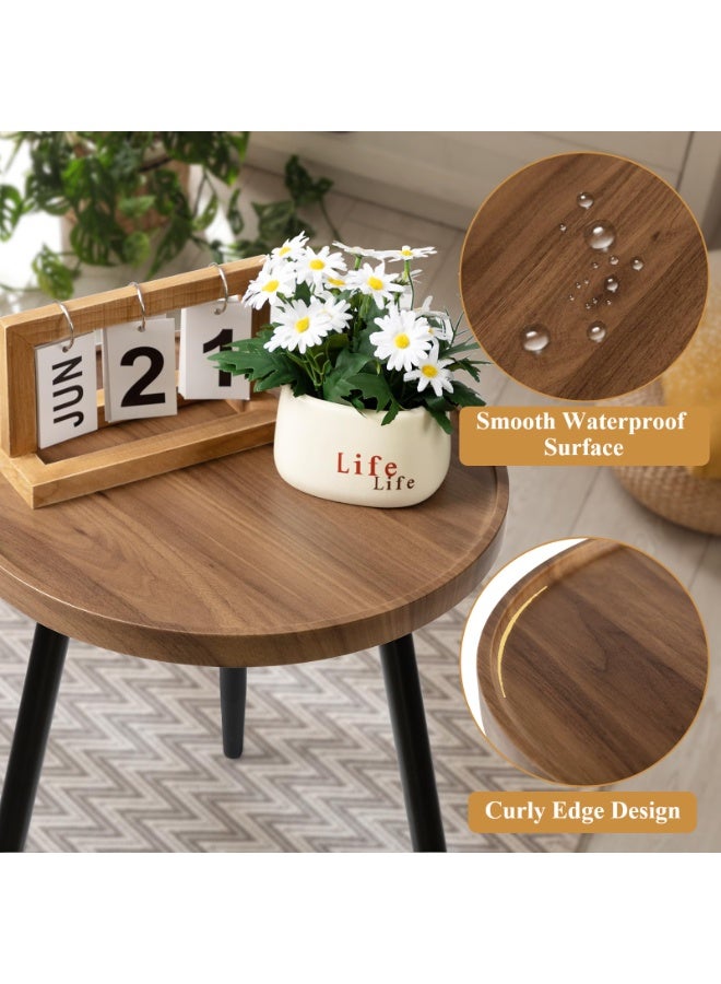 Round Side Table, Metal Legged Accent Table with Wooden Tray, Small Round End Table for Living Room, Bedroom, Nursery(Brown) - Image 4