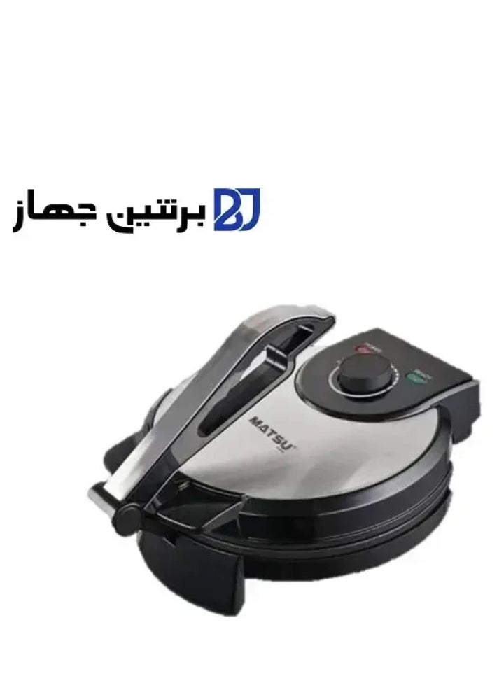 Generic - MATSU 10-Inch Electric Roti Maker – 1200W Non-Stick Chapati Press with Stainless Steel Body, Adjustable Temperature Control, Dual Indicator Lights, Safety Lock, Quick Heating, Easy Cleaning, Instruction Manual, Flatbread Machine for Home Use – 220-240V Kitchen Appliance – Black - Image 1