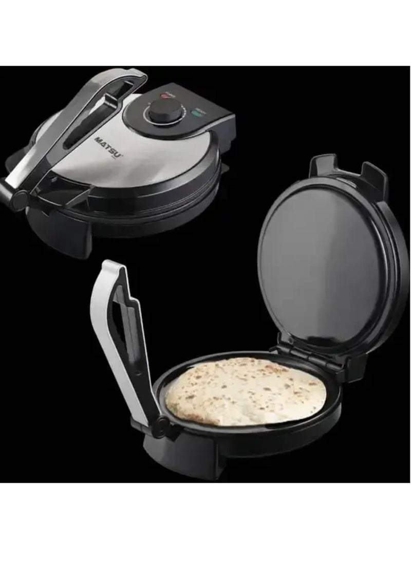 Generic - MATSU 10-Inch Electric Roti Maker – 1200W Non-Stick Chapati Press with Stainless Steel Body, Adjustable Temperature Control, Dual Indicator Lights, Safety Lock, Quick Heating, Easy Cleaning, Instruction Manual, Flatbread Machine for Home Use – 220-240V Kitchen Appliance – Black - Image 1