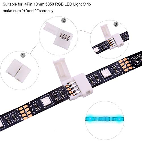 iCreating LED Strip Connectors 4 Pin, RGB LED Light Connectors Kit Includes 5050 LED Connectors L Shape 4Pin 10mm LED Light Strip Connectors for 10mm Wide 4-pin RGB LED Strip Lights - Image 2