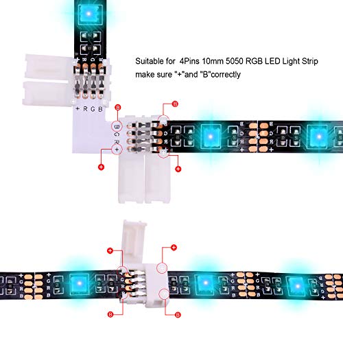 iCreating LED Strip Connectors 4 Pin, RGB LED Light Connectors Kit Includes 5050 LED Connectors L Shape 4Pin 10mm LED Light Strip Connectors for 10mm Wide 4-pin RGB LED Strip Lights - Image 3