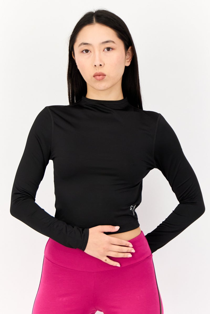 PUMA Women Sportswear Fit Brand Logo Long Sleeves Outdoor Crop Top, Black - Image 1