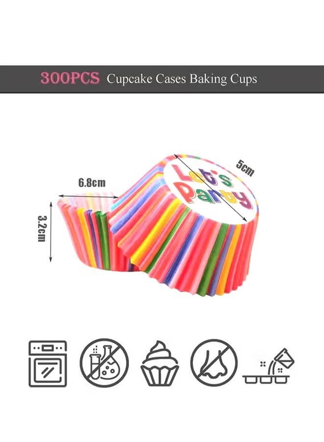 واي جيه 300pcs قضايا الكب كيك الملونة أكواب الخبز الورقية، قضايا الكعك للخبز -قضايا كعك الكعك المغلفة بطانات الكعك، ديكور الكب كيك Supplies for Holiday, Boys Girls Birthday, Wedding, Hen Party - Image 2