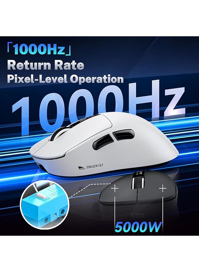 KASTWAVE Wireless Gaming Mouse With Rgb Charging Dock 57G Lightweight Ergonomic Mouse 12K Dpi Optical Sensor Tri Mode Bt5.1/2.4G/Usb C 5 Programmable Buttons For Pc/Mac (White) - Image 3