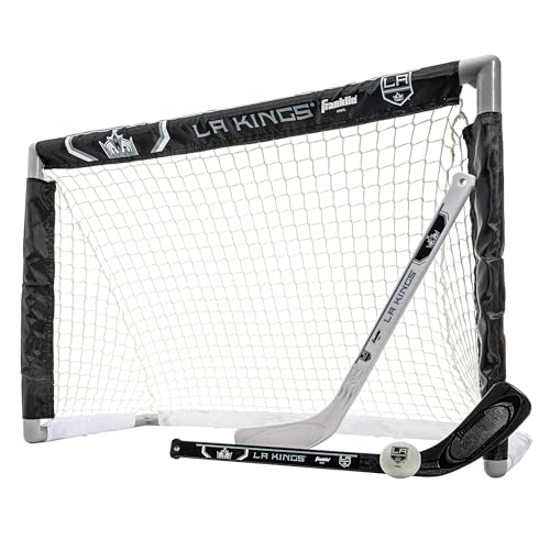 Franklin Sports NHL Los Angeles Kings NHL Team Mini Hockey Set Kids Indoor Knee Hockey Goal Ball2 Mini Stick Combo Ages 3 - Image 1