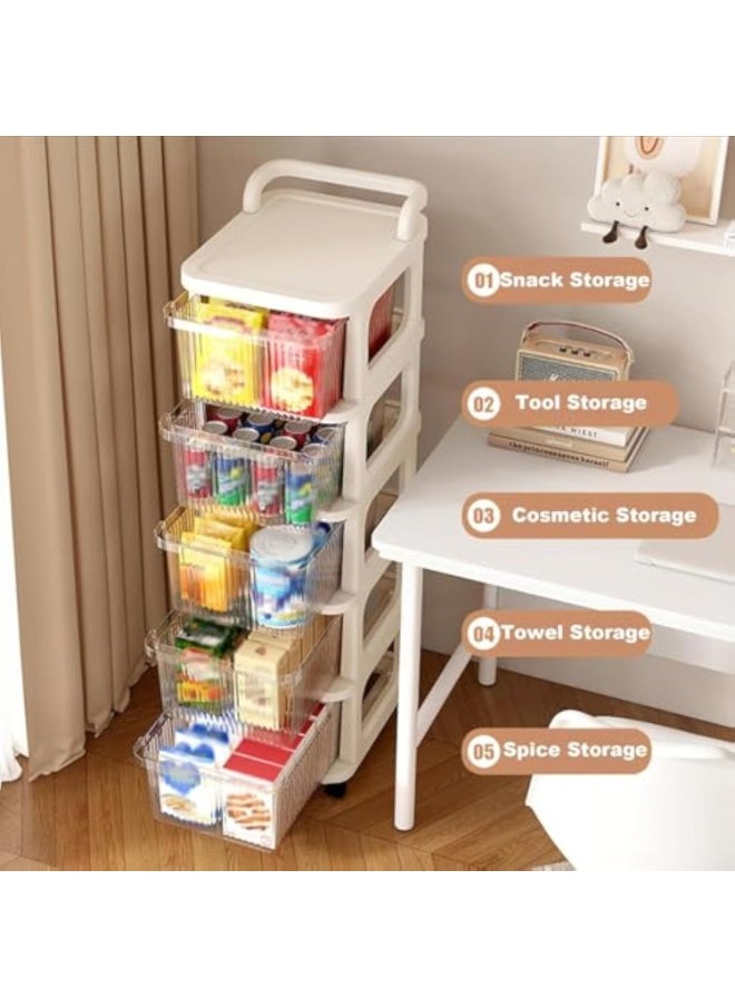 ACPLAY Cream 5-Drawer Storage Cart with Wheels – Elegant Organizer with Cream Panels, Clear Drawers & White Frame – Mobile Storage Solution for Home, Office, or Garage  - Image 5