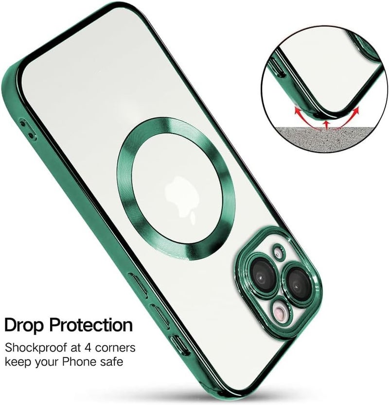 VONZEE Electroplating Transparent Clear Logo Back Cover TPU Compatible with iPhone 15 Plus Case,Compatible with Magsafe, Full Body & Individual Camera Protection for Each Lens for Men & Women (Green) - Image 3