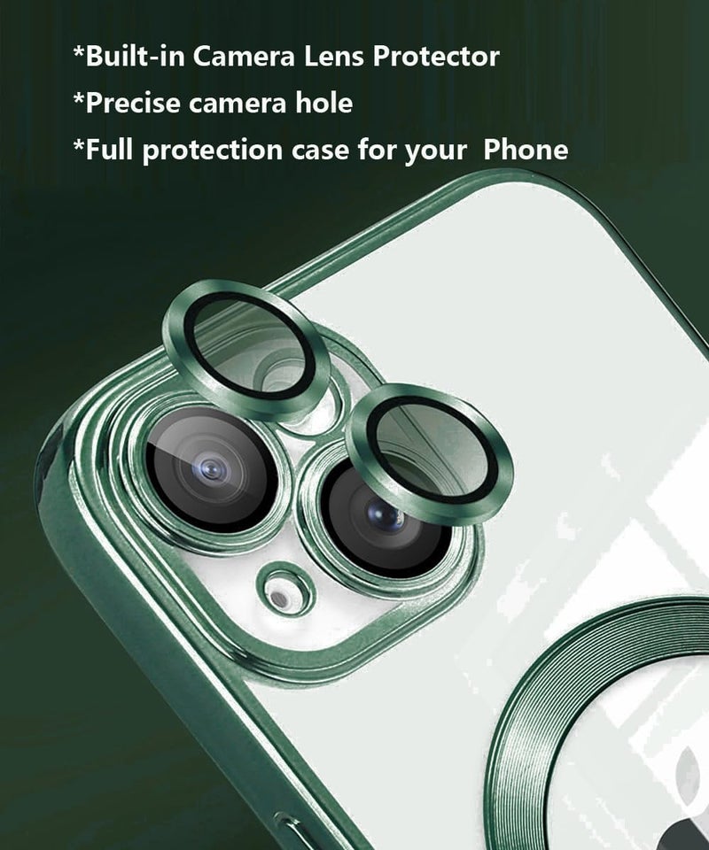 VONZEE Electroplating Transparent Clear Logo Back Cover TPU Compatible with iPhone 15 Plus Case,Compatible with Magsafe, Full Body & Individual Camera Protection for Each Lens for Men & Women (Green) - Image 4