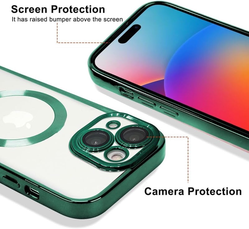 VONZEE Electroplating Transparent Clear Logo Back Cover TPU Compatible with iPhone 15 Plus Case,Compatible with Magsafe, Full Body & Individual Camera Protection for Each Lens for Men & Women (Green) - Image 5