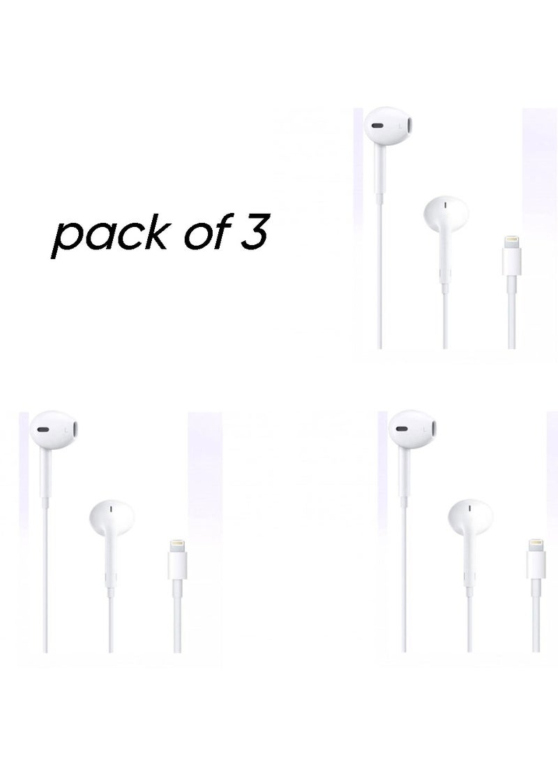 Lightning Stereo Earphones For Apple iPhone 6/7/8 Plus White pack of 3