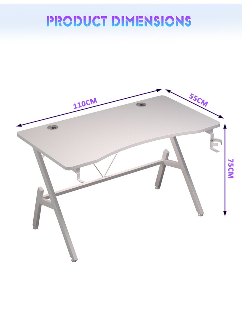 طاوله مكتب طاولة كمبيوتر سطح المكتب سطح المكتب الألياف الكربونية مع ثقوب كابل 2 ، طاولة مكتب مع سماعة رأس كوب هوك الأسود - Image 5