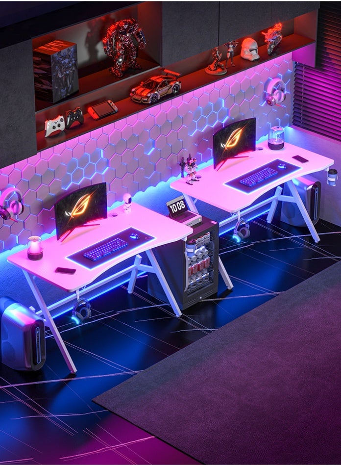 طاوله مكتب طاولة كمبيوتر سطح المكتب سطح المكتب الألياف الكربونية مع ثقوب كابل 2 ، طاولة مكتب مع سماعة رأس كوب هوك الأسود - Image 4