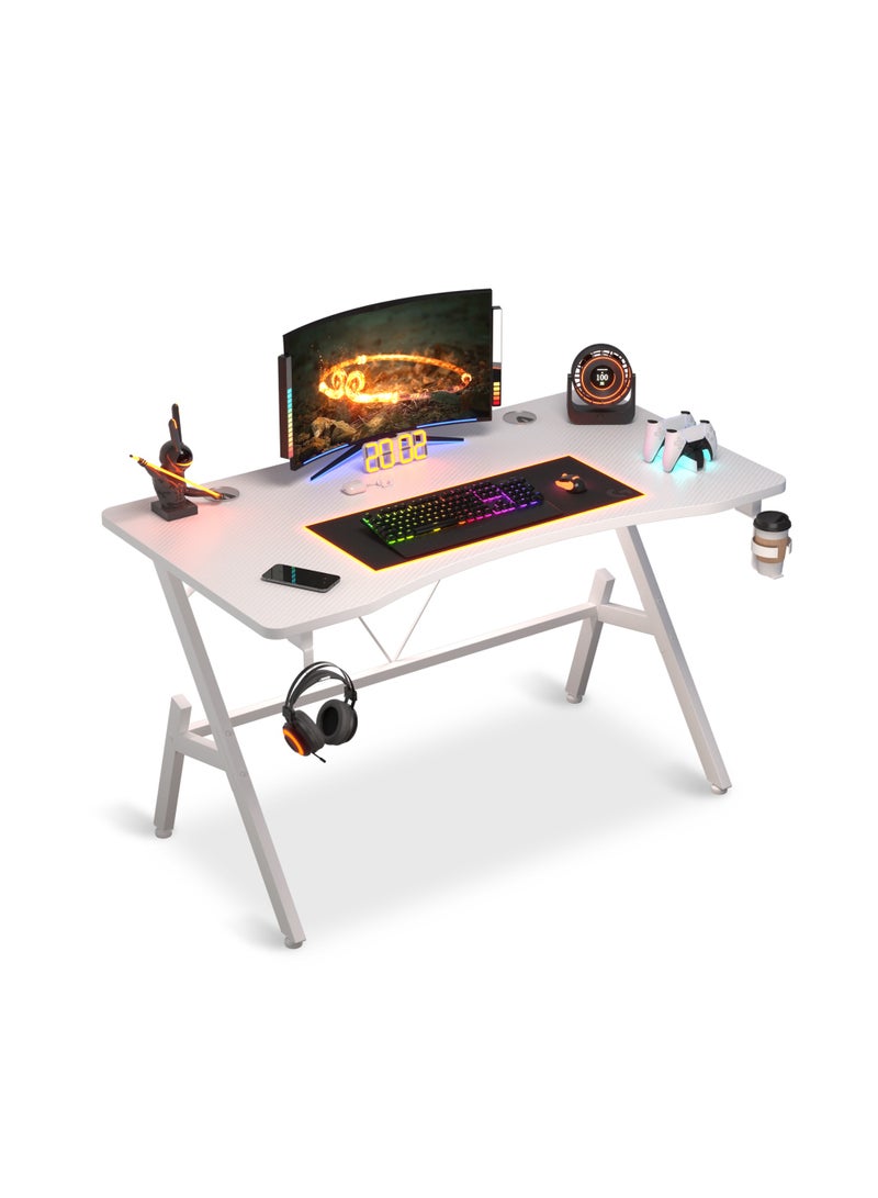 طاوله مكتب طاولة كمبيوتر سطح المكتب سطح المكتب الألياف الكربونية مع ثقوب كابل 2 ، طاولة مكتب مع سماعة رأس كوب هوك الأسود - Image 1