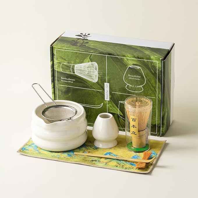 BAOLY Matcha Set 7Pcs Japanese Tea SetMatcha Bowl With Spout And Whisk Whisk Ceramic Holder Traditional Scoop Tea Set For Making Breakfast LatteWhite - Image 1