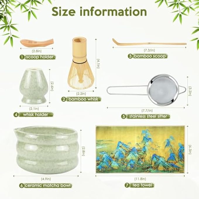 BAOLY Matcha Set 7Pcs Japanese Tea SetMatcha Bowl With Spout And Whisk Whisk Ceramic Holder Traditional Scoop Tea Set For Making Breakfast LatteWhite - Image 3